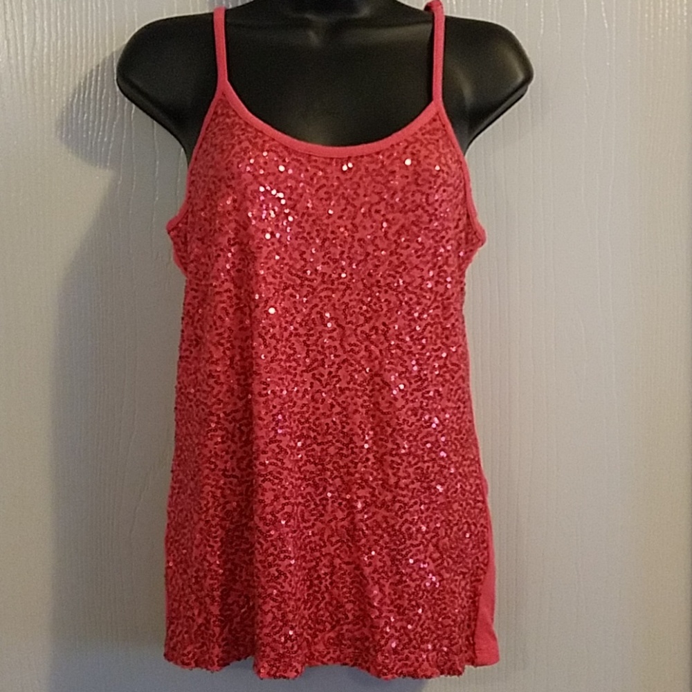 NEW INC International brand Sequin ladies top sz L - NEW = SEXY RED